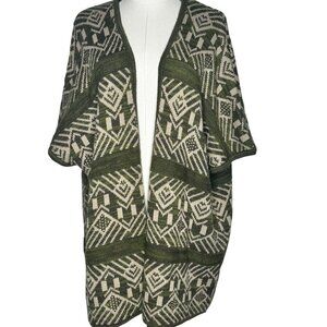 Oversized Chunky Open Front Kimono Sweater Cardigan Womens M Green Boho 70s